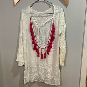 Velzera off-white pink tassel swimsuit cover-up